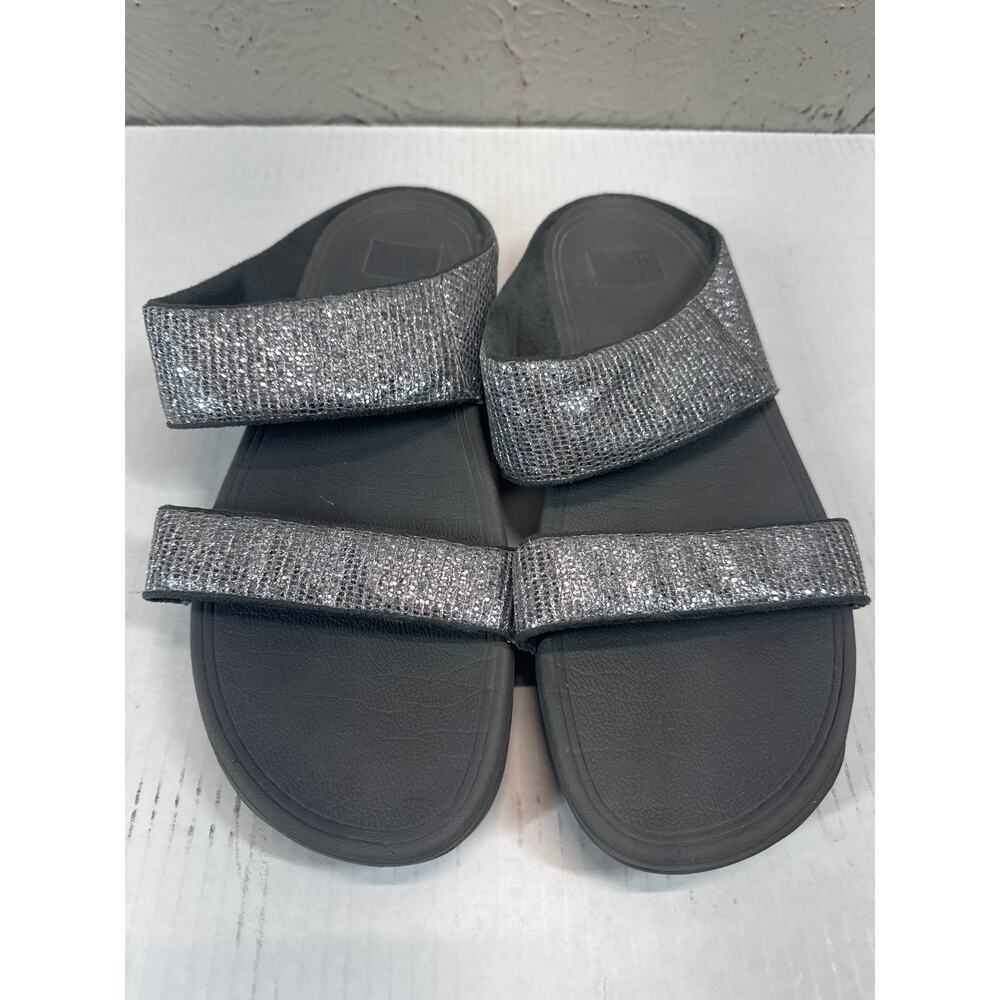 Fitflop Silver Sparkle Slides Sandals Leather Women's‎ Size 10